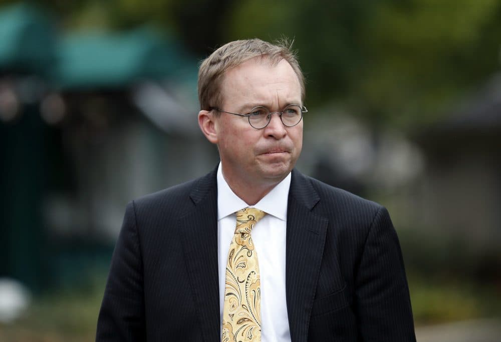 In this Wednesday, Sept. 13, 2017, file photo, Director of the Office of Management and Budget Mick Mulvaney departs after a television interview at the White House, in Washington. (Alex Brandon, File/AP)
