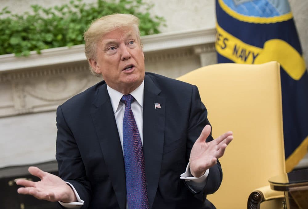 President Trump speaks to the media during a meeting with Gov. Ricardo Rossello of Puerto Rico in the Oval Office at the White House on Oct. 19, 2017, in Washington, D.C. (Kevin Dietsch-Pool/Getty Images)