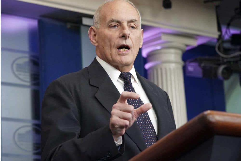 White House Chief of Staff John Kelly speaks to the media Thursday. (Pablo Martinez Monsivais/AP)