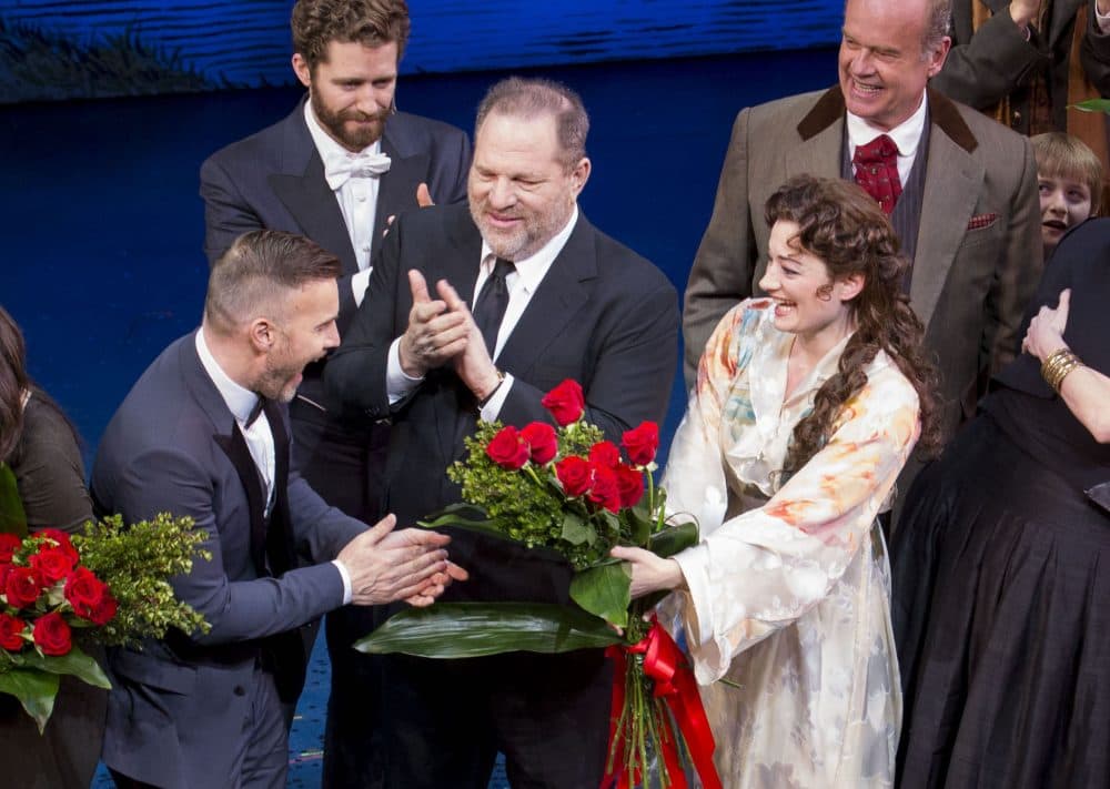 Harvey Weinstein (center) and the cast of "Finding Neverland" iat the Broadway opening in April, 2015. (Greg Allen/Invision/AP)