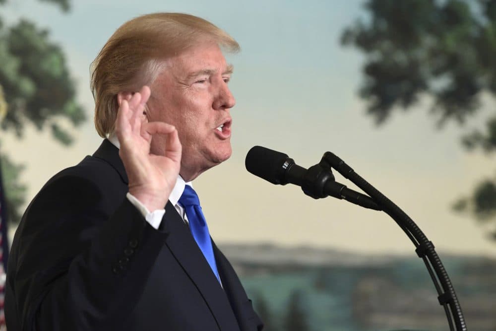 President Donald Trump announces new Iran strategy on October 13, 2017. (Susan Walsh/AP)