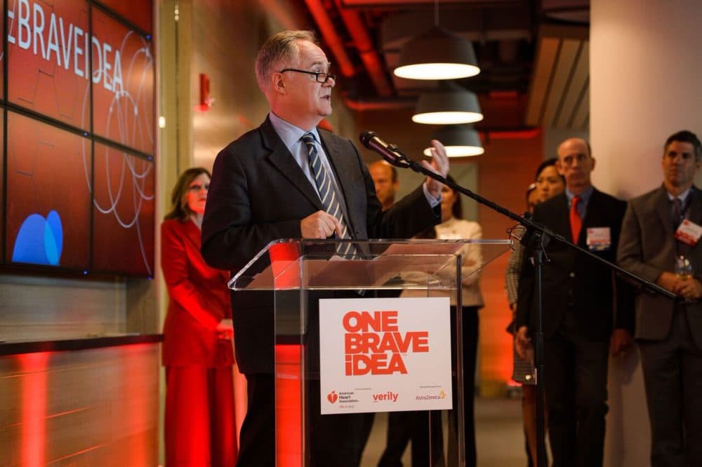 Dr. Calum MacRae speaks at the Boston opening of the One Brave Idea™ Science Innovation Center. (Courtesy)