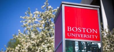 A Boston University sign on Commonwealth Ave. (Robin Lubbock/WBUR)