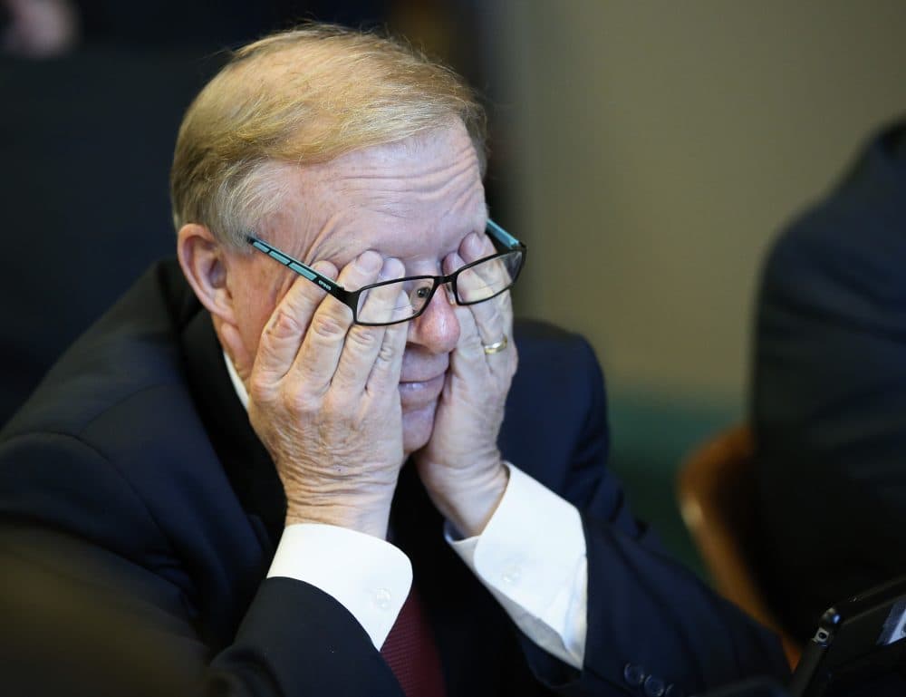 Oklahoma state Rep. Earl Sears, R-Bartlesville, rubs his eyes during a budget committee meeting in Oklahoma City, Tuesday, Oct. 24, 2017. (Sue Ogrocki/AP)