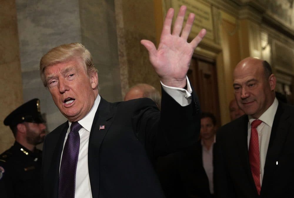 President Trump waves as he arrives at the U.S. Capitol for a House Republican Conference meeting Nov. 16, 2017 in Washington, D.C. (Alex Wong/Getty Images)