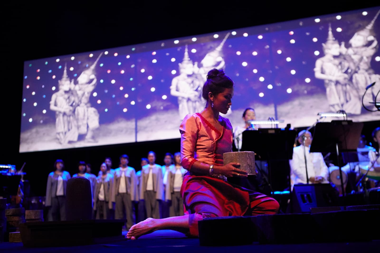 The multimedia performance of "Bangsokol: A Requiem for Cambodia." (Courtesy Zan Wimberly/ArtsEmerson)