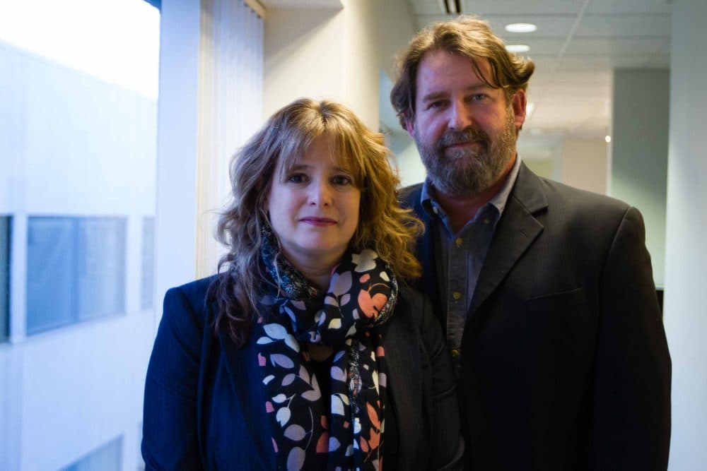 Abbey Clements is a former teacher at Sandy Hook Elementary School in Newtown, and Brian Clements is a poet and editor of "Bullets into Bells." (Liz Gillis/WBUR)