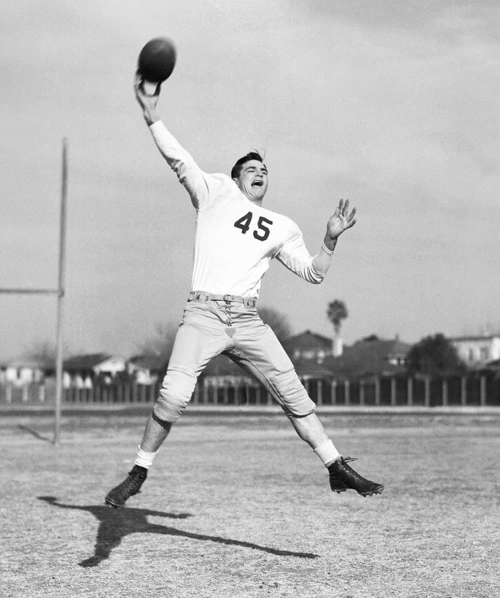 Sammy Baugh during college football practice, in Ft. Worth, Texas, Nov. 29, 1936. (AP)