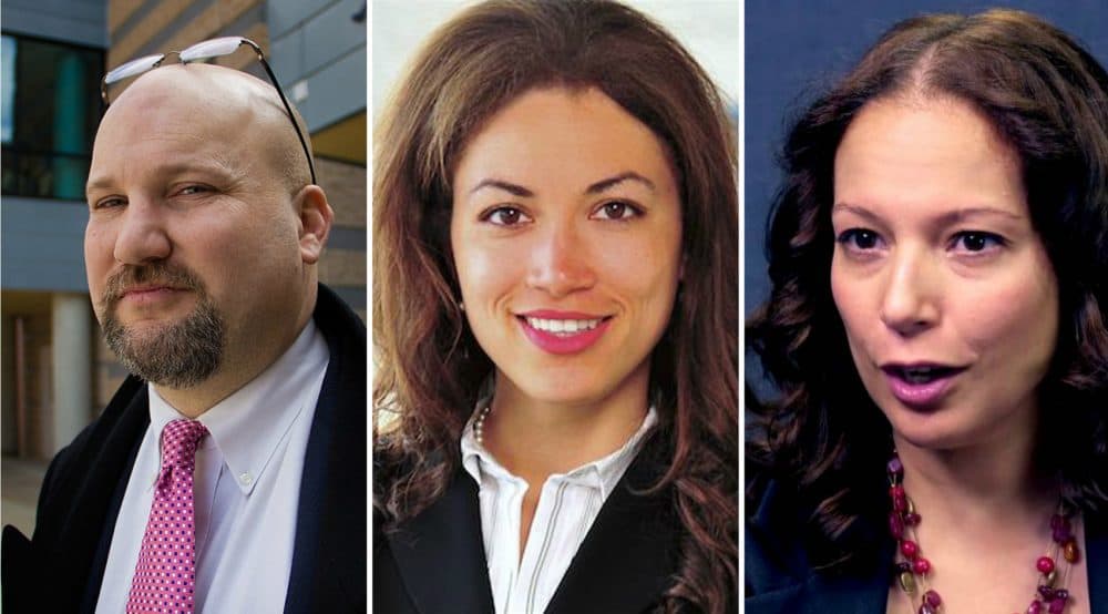 From left to right, Jeff Riley, Penny Schwinn, and Angelica Infante-Green (Jesse Costa/WBUR; Courtesy Sacramento County Board of Education; Courtesy YouTube)