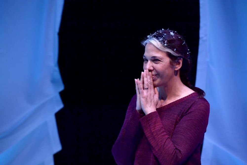 Boston playwright and actor Melinda Lopez performs her play "Mala" at the Calderwood Pavilion. (Courtesy Huntington Theatre Company)