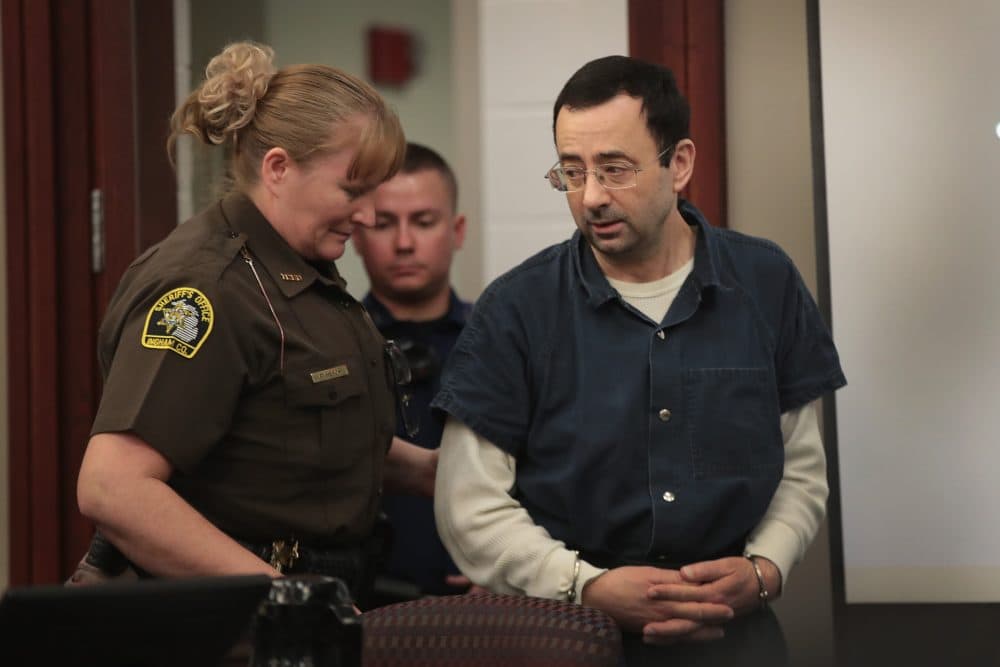 Larry Nassar arrives in court to listen to victim impact statements during his sentencing hearing after being accused of molesting more than 100 girls while he was a physician for USA Gymnastics and Michigan State University, where he had his sports medicine practice, on Jan. 17, 2018 in Lansing, Mich. (Scott Olson/Getty Images)