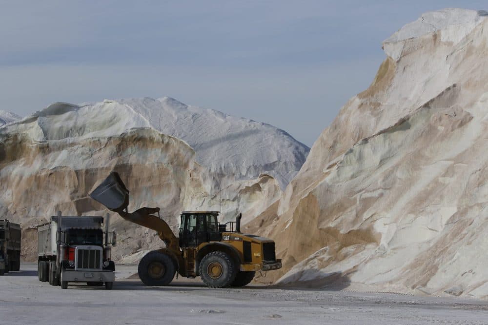 Road salt being loaded into trucks at Eastern Minerals Inc. in Chelsea, Mass. (Bill Sikes/AP)
