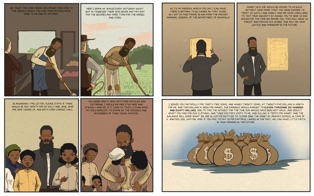One of the stories in Strange Fruit: Volume II details the letter sent by Jourdon Anderson to the man who had previously enslaved him and his family. (Courtesy of Joel Christian Gill, author and illustrator of Strange Fruit: Uncelebrated Narratives from Black History)