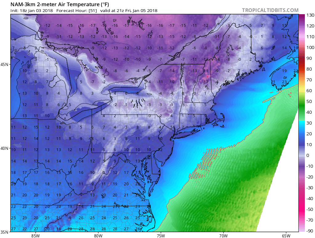 Temperatures on Friday will be in single digits much of the afternoon.  (Courtesy of Tropical Tidbits)