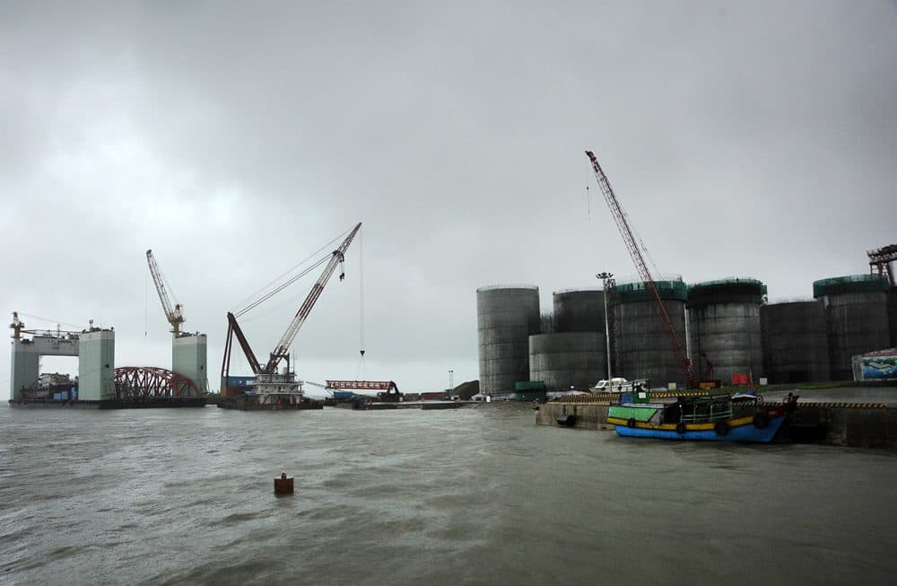 This picture taken on on June 1, 2012 shows the construction of oil tanks at a site operated by China National Petroleum Corporation at an offshore block of Madae Island near the town of Kyauk Phyu of Rakhine State, western Myanmar. (Lwin Ko Taik/AFP/Getty Images)