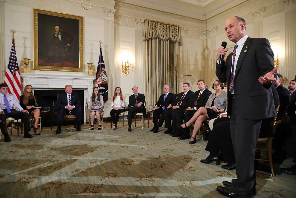 Mark Barden (right), founder and managing director of Sandy Hook Promise, speaks during a listening session hosted by President Trump with survivors of school shootings, their parents and teachers, at the White House on Feb. 21, 2018 in Washington, D.C. (Chip Somodevilla/Getty Images)