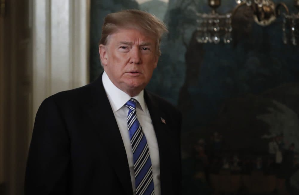 President Donald Trump arrives to speak in the Diplomatic Room of the White House, in Washington, Thursday, Feb 15, 2018, about the tragic school shooting in Parkland, Fla. (Carolyn Kaster/AP)