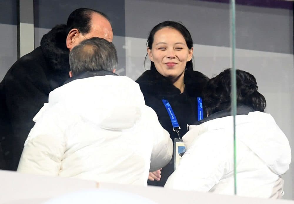 Kim Yo-jong, sister of Kim Jong-un, shakes hands with South Korean President Moon Jae-in during the Opening Ceremony for the 2018 Winter Olympic Games at PyeongChang Olympic Stadium on Friday. (Matthias Hangst/Getty Images)