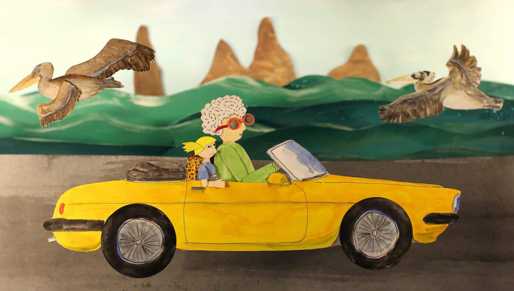 A scene from the animated theater piece "Torrey Pines" at the Emerson Paramount Center. (Courtesy of Clyde Petersen)