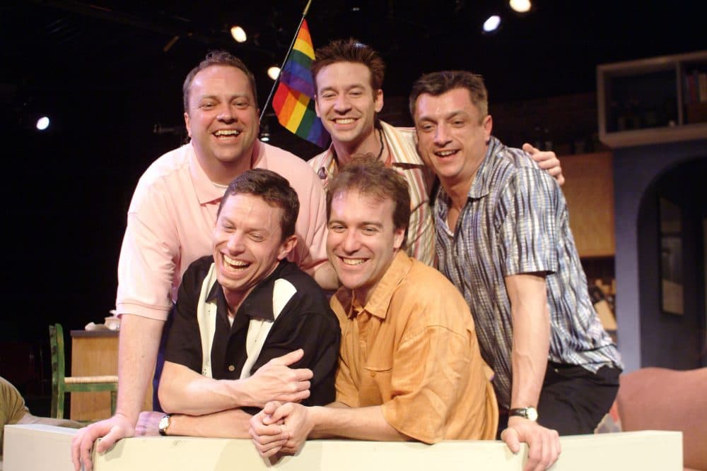 Clockwise from top left: Larry Coen, Jeremy Johnson, Will McGarrahan, Trey Burvant and Tom Lawlor in "The Last Sunday in June" at SpeakEasy Stage Company. (Courtesy)