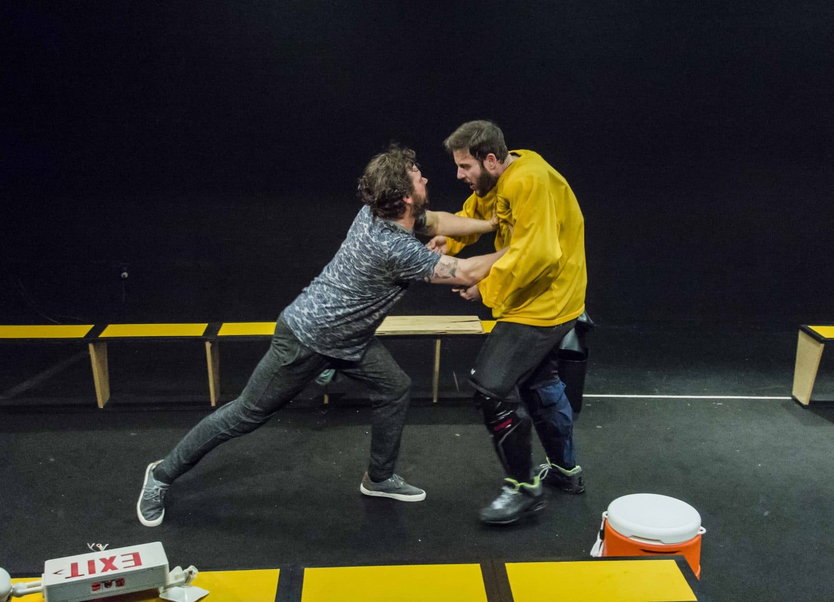 Anthony Goes as Odie and Greg Maraio as Adam in "Brawler." (Courtesy Kalman Zabarsky/Boston Playwrights' Theatre)