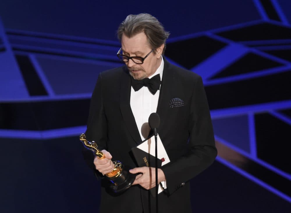 Gary Oldman accepts the award for best performance by an actor in a leading role for &quot;Darkest Hour.&quot; (Chris Pizzello/Invision/AP)