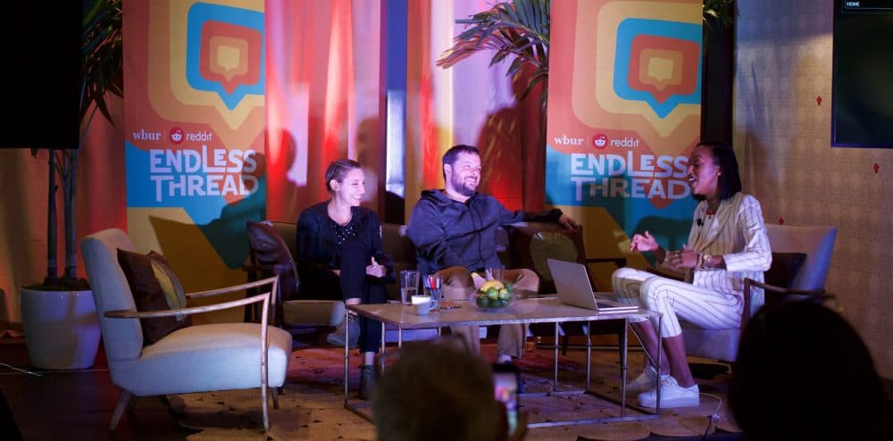 Amory Sivertson, left, and Ben Brock Johnson, at their AMA (Ask Me Anything) at SXSW in Austin, Tuesday, March 16, 2018. (Michelle Lozzi/Reddit)