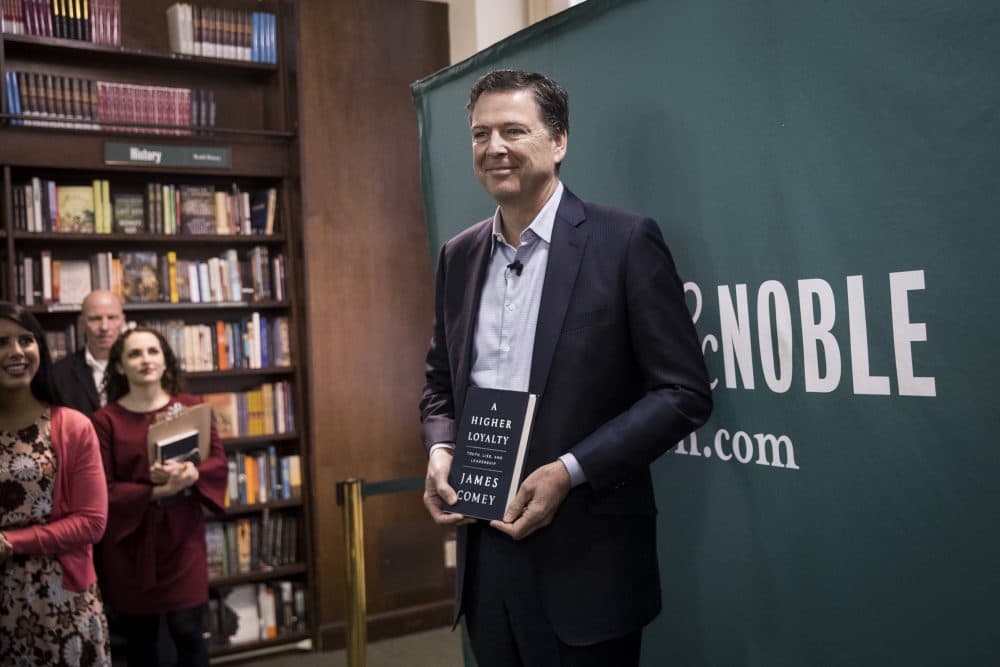 Former FBI Director James Comey poses for photographs as he arrives to speak about his new book "A Higher Loyalty: Truth, Lies, and Leadership" at Barnes & Noble bookstore, April 18, 2018 in New York City. (Drew Angerer/Getty Images)