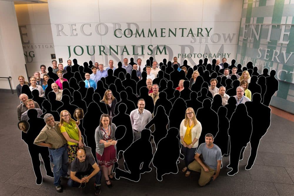 A photo illustration shows how many people have left the Denver Post since it won a Pulitzer Prize after the 2012 Aurora, Colorado theater shooting. (RJ Sangosti/Katie Wood/The Denver Post)