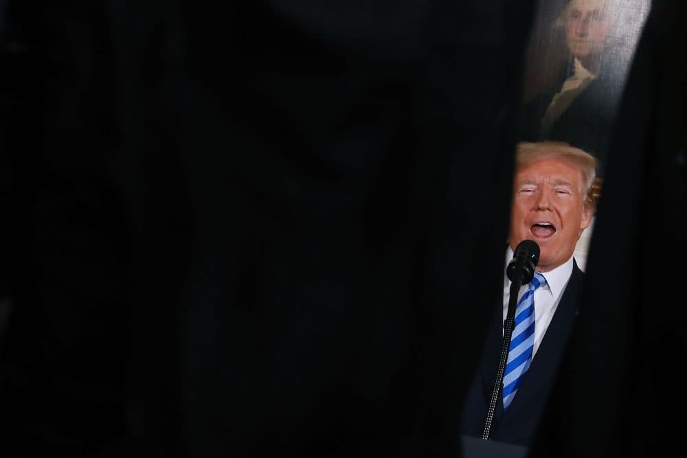 President Trump announces his decision to withdraw the United States from the 2015 Iran nuclear deal in the Diplomatic Room at the White House on May 8, 2018 in Washington, D.C. (Chip Somodevilla/Getty Images)