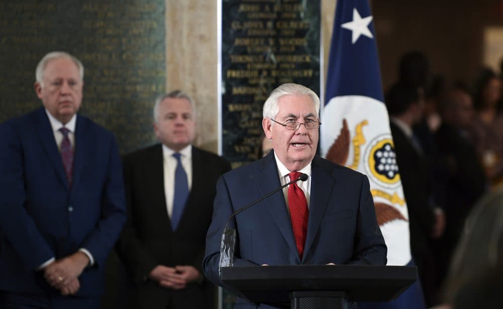 Outgoing Secretary of State Rex Tillerson speaks to employees of the State Department in Washington, Thursday, March 22, 2018. (Susan Walsh/AP)