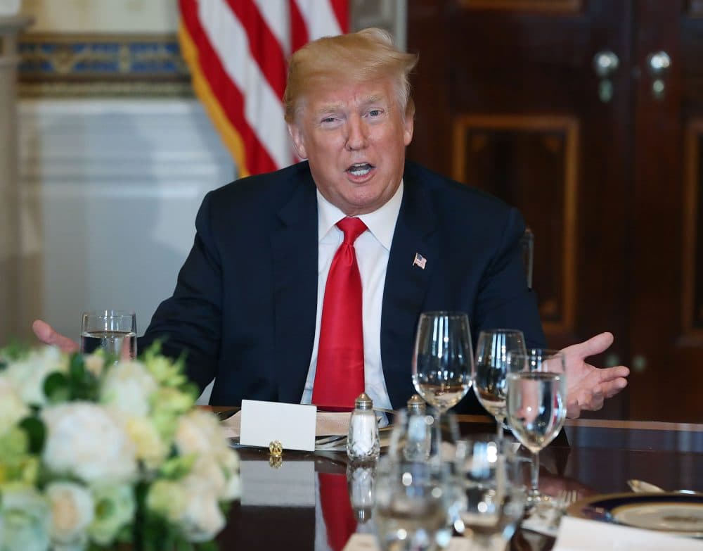 President Trump speaks about immigration laws during a dinner with former and present governors in the Blue Room at the White House on May 21, 2017 in Washington, D.C. (Mark Wilson/Getty Images)