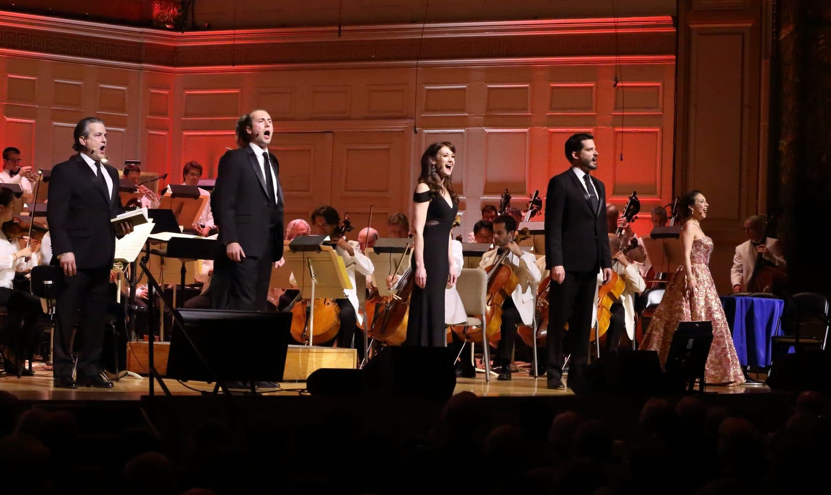 Matthew DiBattista, Andrew Tighe, Aimee Doherty and David McFerrin perform music from Leonard Bernstine's "Candide" with the Boston Pops on May 5, 2018. (Courtesy Hilary Scott)