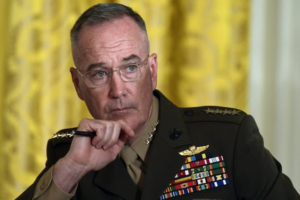 Gen. Joseph Dunford, the chairman of the Joint Chiefs of Staff, listens during the National Space Council meeting in the East Room of the White House in Washington, Monday, June 18, 2018. President Donald Trump has tasked the Defense Department to begin the process of establishing the 'Space Force' as the sixth branch of the U.S. armed forces. He said the new branch's creation will be overseen by Dunford. (Susan Walsh/AP)