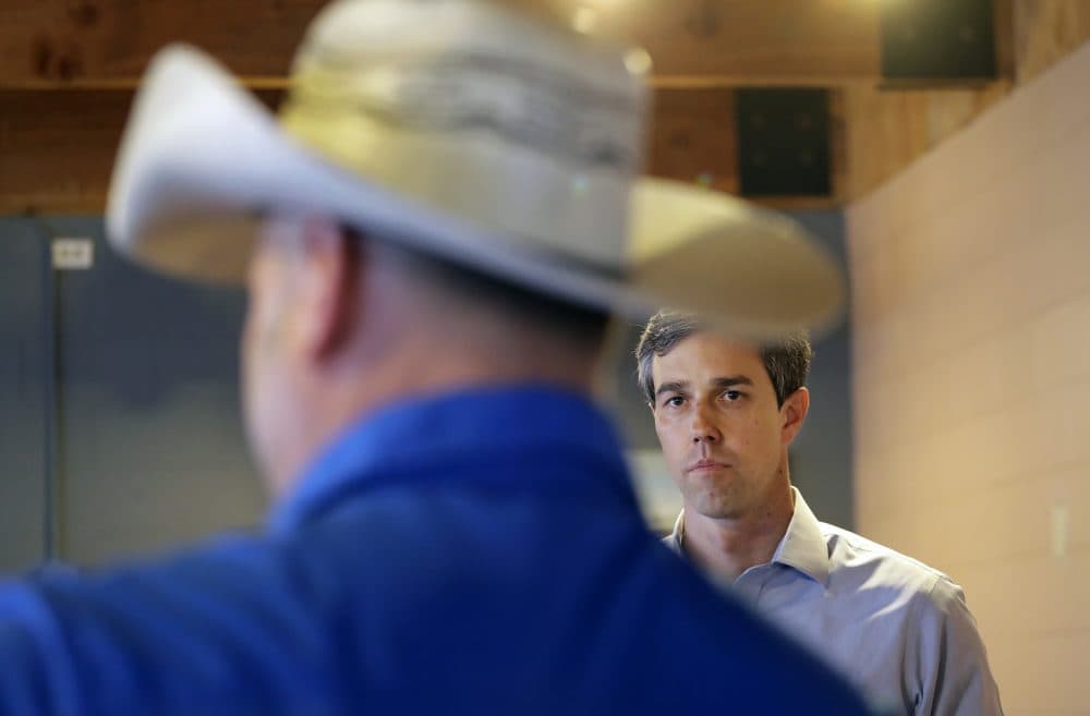 In this Sunday, Jan. 7, 2018, photo, Texas Democratic Congressman Beto O'Rourke, right, listens to a question during a town hall meeting in Alice, Texas. O’Rourke is forsaking a safe seat in Congress and a rising-star career for the longest of odds in an attempt to unseat Texas Republican Sen. Ted Cruz. (Eric Gay/AP)