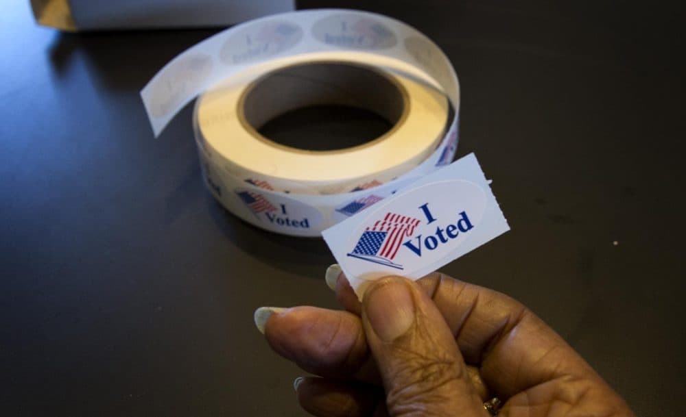 An "I voted" sticker (Robin Lubbock/WBUR)