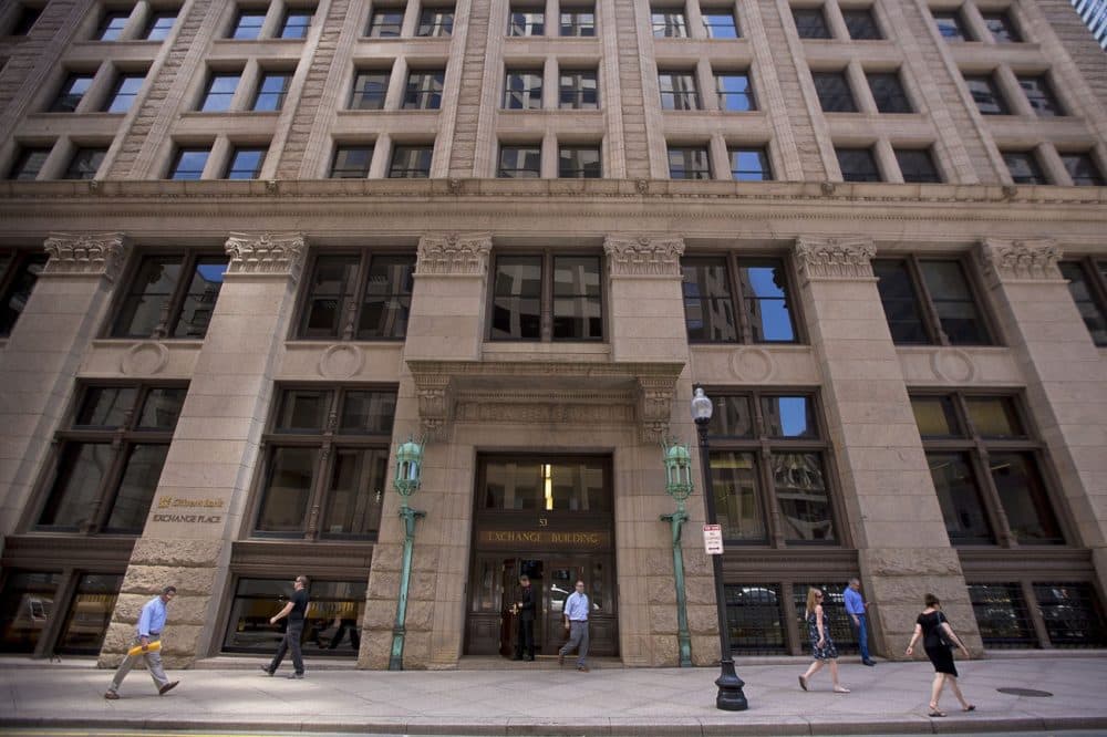 1 Exchange Place in Boston, where the Globe is located (WBUR file photo)