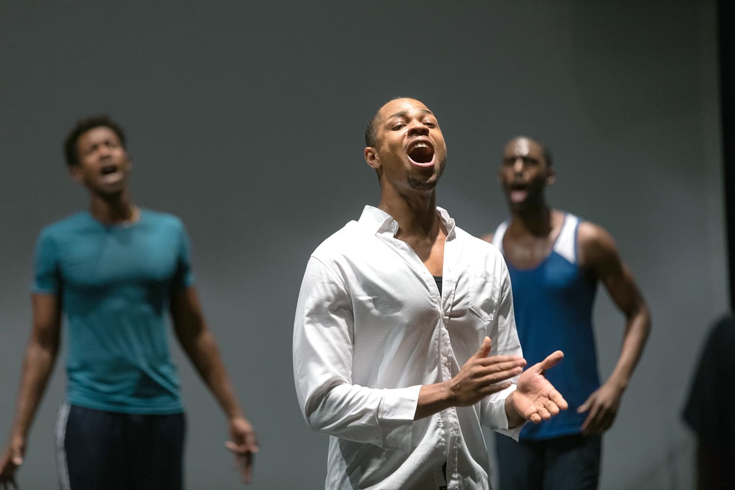 Davóne Tines in a rehearsal of "The Black Clown." (Courtesy Maggie Hall/A.R.T.)