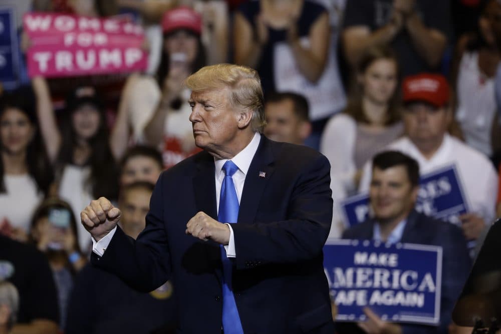 President Trump departs from a campaign rally Thursday in Wilkes-Barre, Pa. (Matt Rourke/AP)