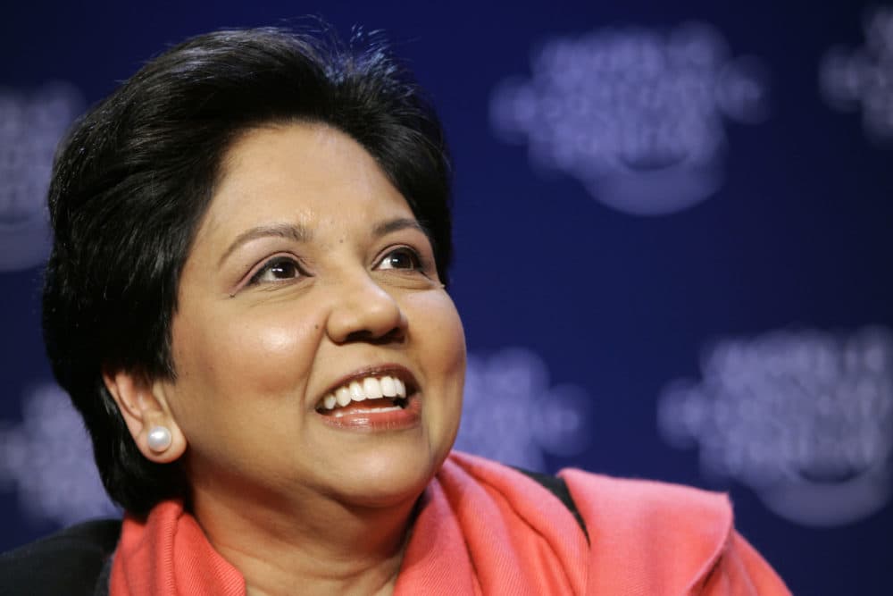 In this Jan. 27, 2008, file photo, Chairman and CEO of PepsiCo, USA, Indra Nooyi smiles during the closing session at the World Economic Forum in Davos, Switzerland. With Nooyi exiting PepsiCo as its longtime chief executive, the circle of CEOs in the S&P 500 is losing one of its highest profile women. Nooyi has been with PepsiCo Inc. for 24 years and held the top job for 12. (Peter Dejong, File/AP)