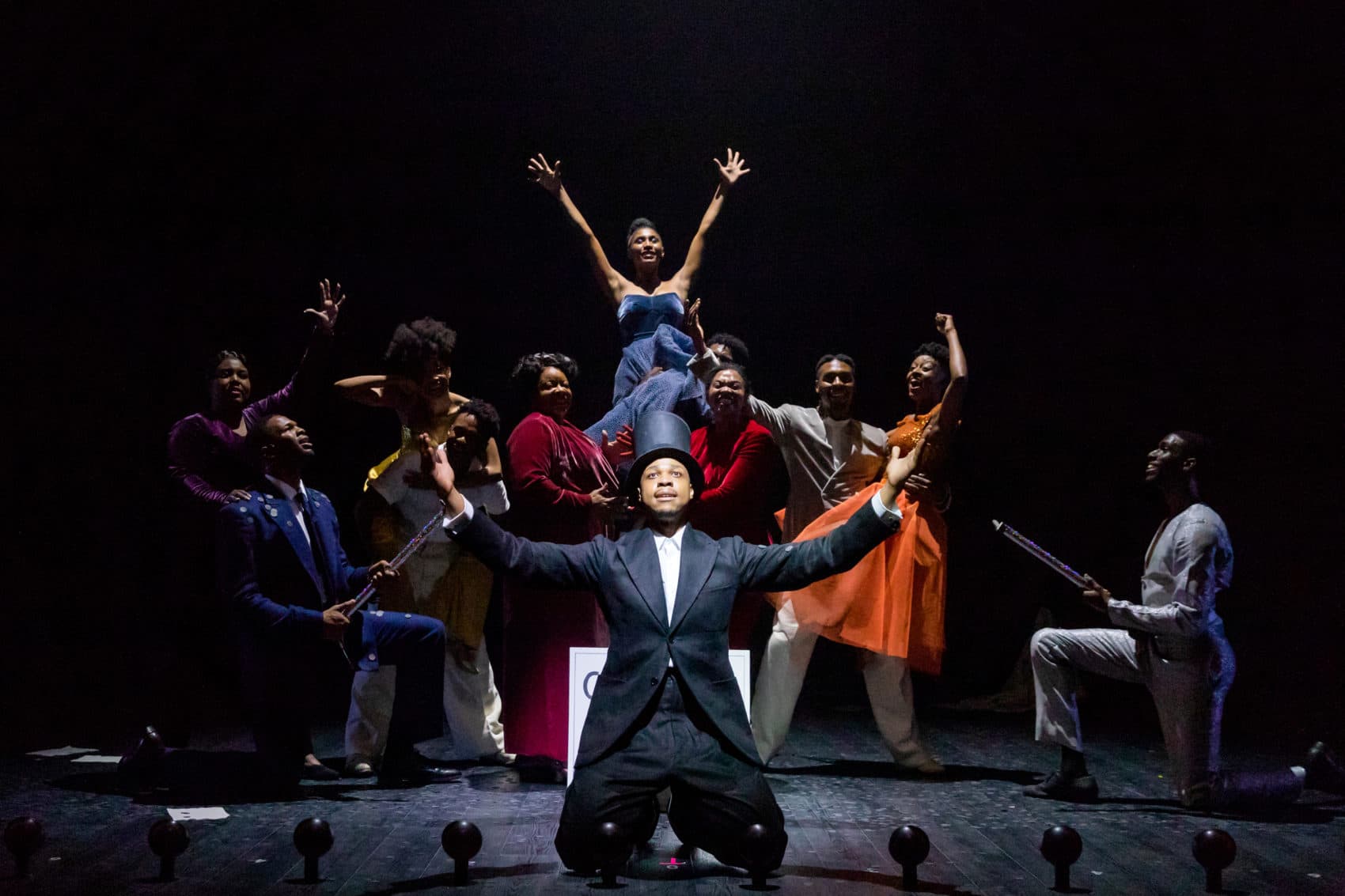 The cast of “The Black Clown” at the American Repertory Theater. (Courtesy Maggie Hall/A.R.T.)