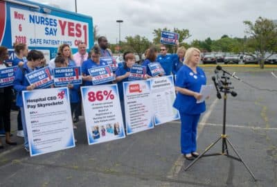 Massachusetts Nurses Association president Donna Kelly-Williams speaks in favor of the ballot question. (Chris Triunfo/SHNS)