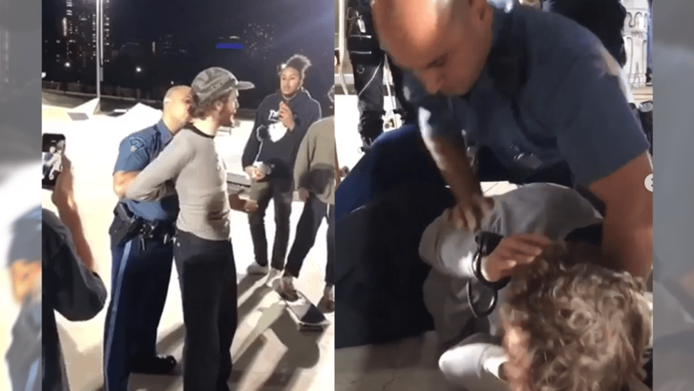 Images of the arrest taken from bystander videos (Courtesy Matty Reddy and Orchard Skateshop via Instagram)