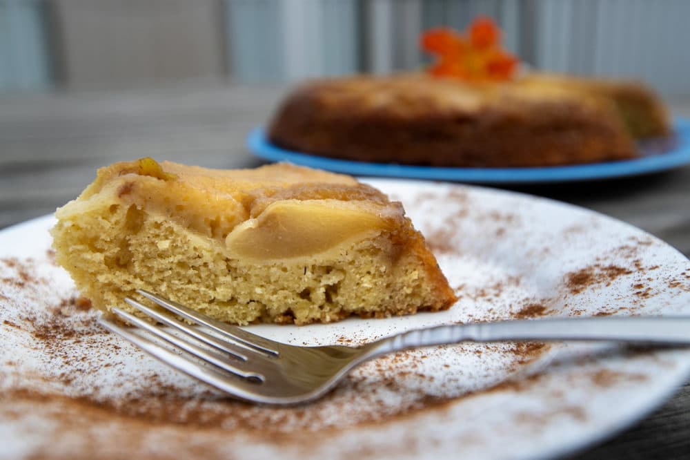 Pear upside-down spice cake. (Jesse Costa/WBUR)