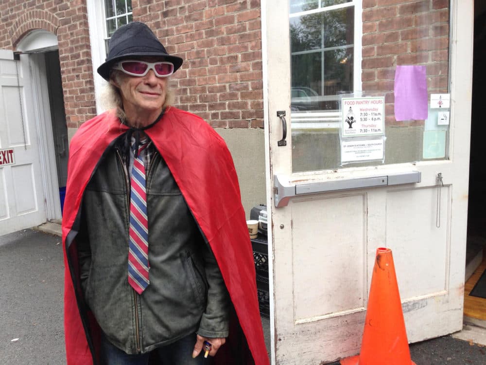 Joey Johnson outside the food pantry. (Nancy Eve Cohen/NEPR)