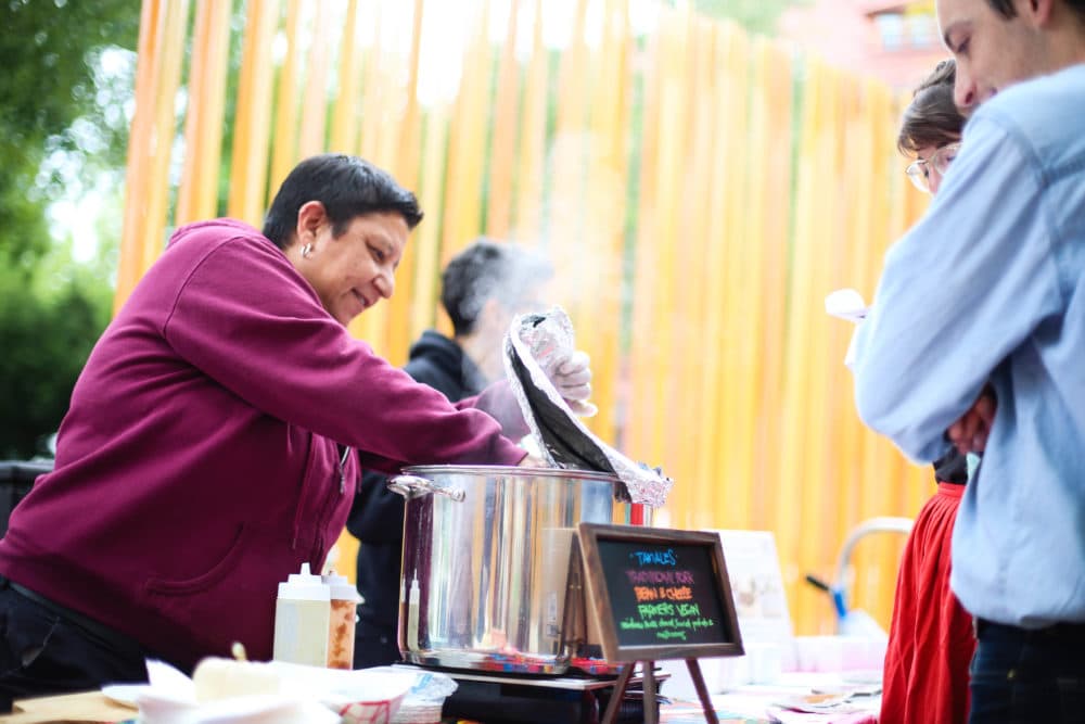 Amanda Escamilla of Tex Mex Eats at Diana Oh's installation "Chosen Family Portrait." (Courtesy A.R.T.)