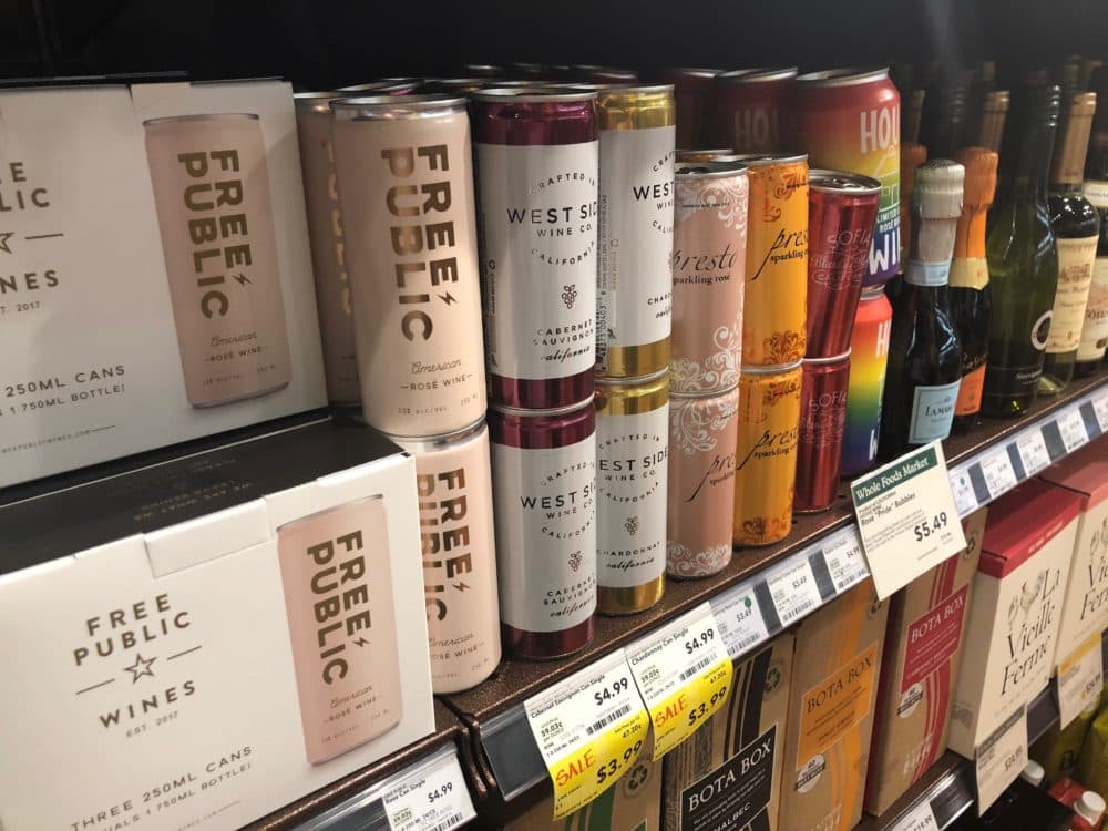 Anew Rose and Merf wines are shelved at CenturyLink Field in Seattle, Wash.