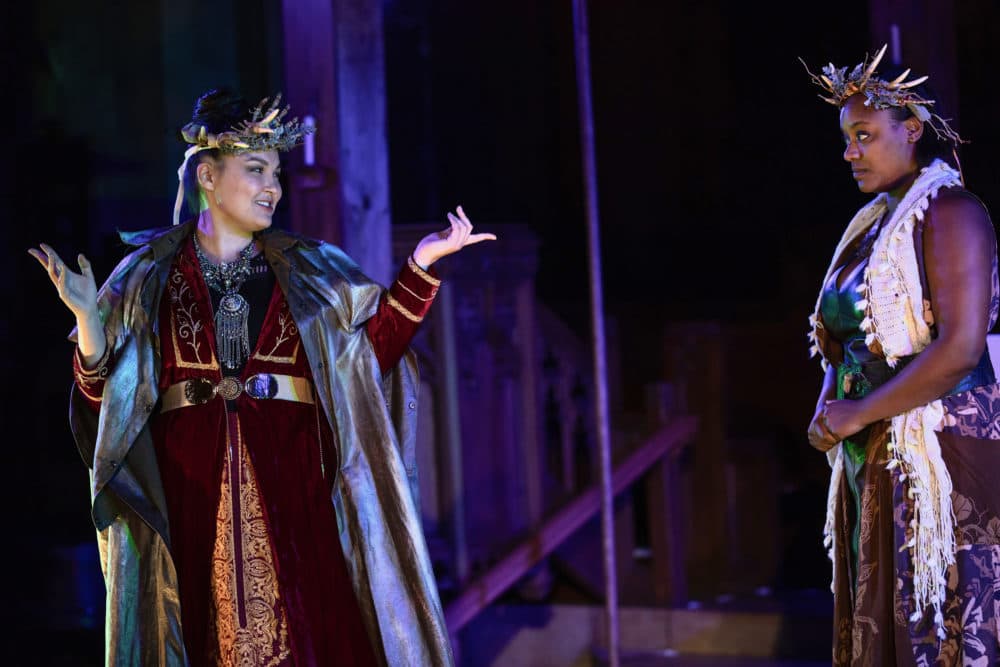 Paige Clark as Hecate and Jade Guerra as a Weird Sister in Actors' Shakespeare Project production of "Macbeth." (Courtesy Actors' Shakespeare Project)