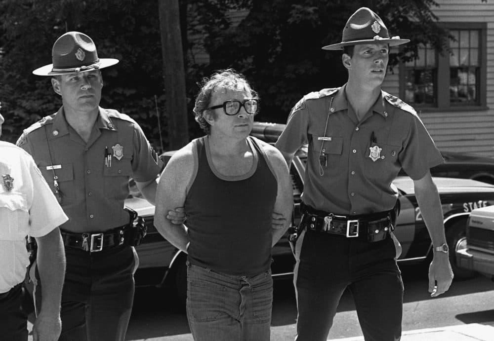 Myles Connor is brought into a Dedham courthouse on July 9, 1985. (George Rizer/Boston Globe)