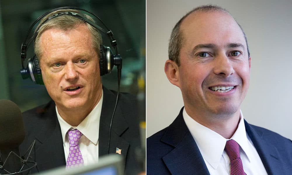 Republican Gov. Charlie Baker, left, and his Democratic challenger, Jay Gonzalez (WBUR)
